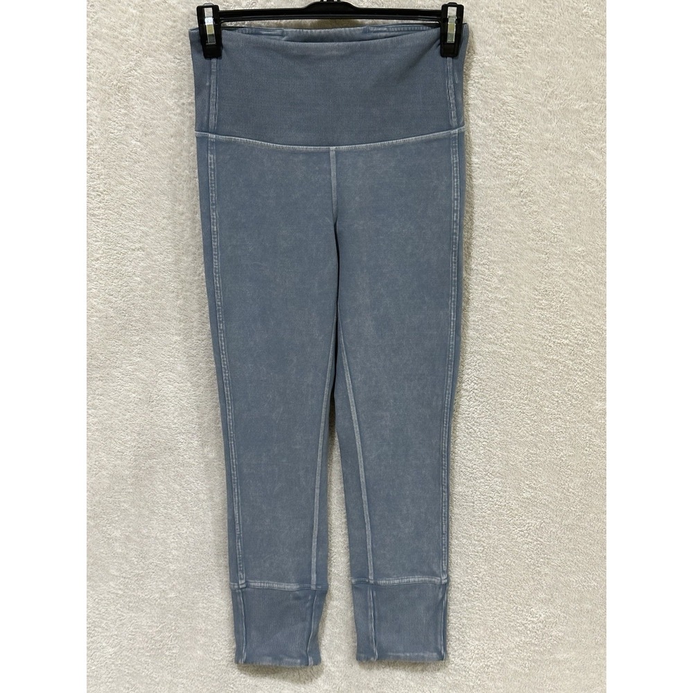 Lululemon Wunder Under Crop 23" Ribbed Bands Washed Moon Blue Size 4 Athleisure